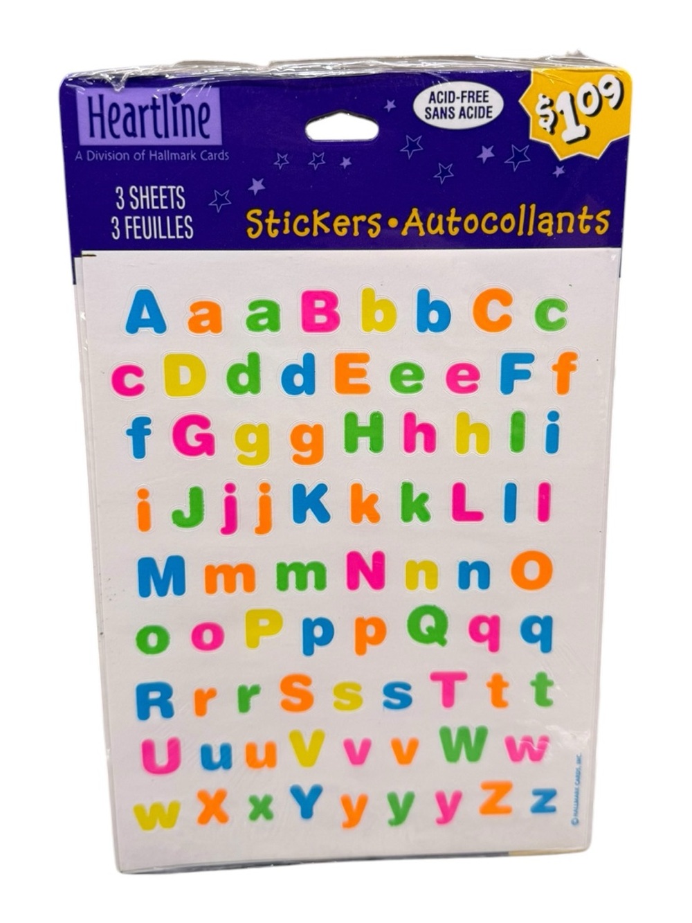 Sealed Vintage Heartline Fluorescent Alphabet Stickers 3 Sheets